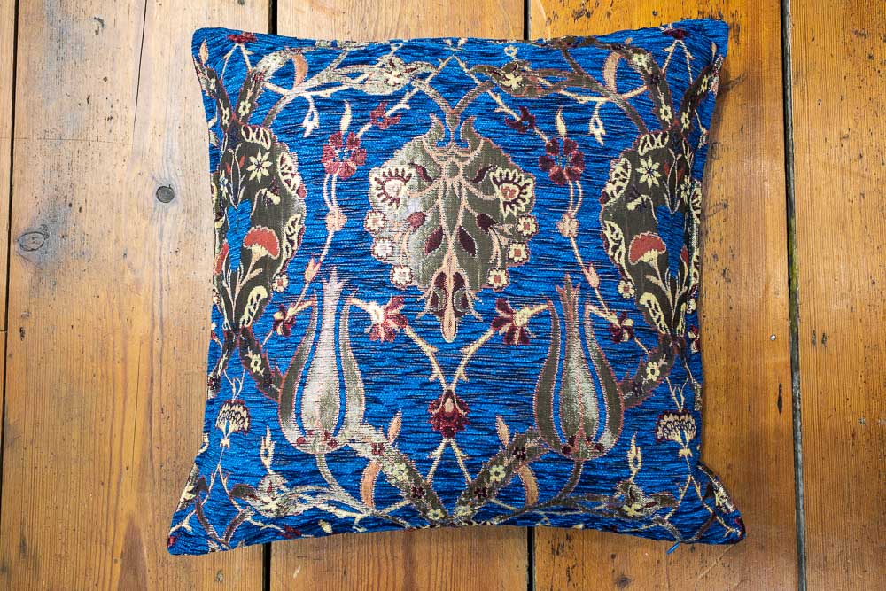 Small Blue Ottoman Turkish Tulip Cushion Cover 44x44cm
